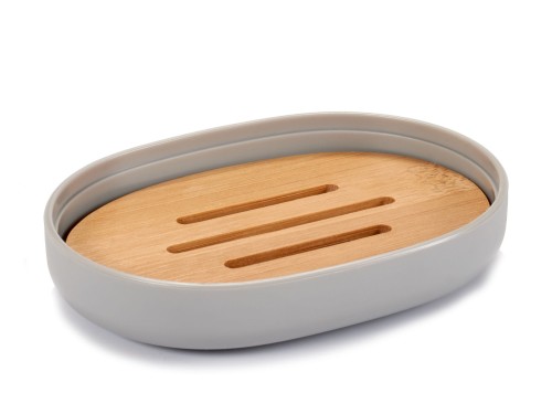 Mydelniczka z bambusową podstawką Bamboo - szara