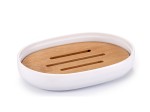 Mydelniczka z bambusową podstawką Bamboo - biała