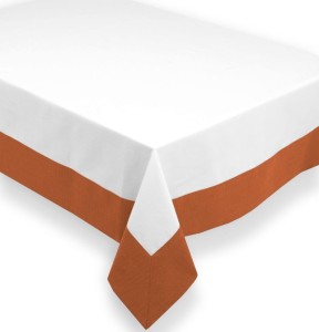 Obrus plamoodporny z ramką 140x280 Orest biały + pomarańczowy