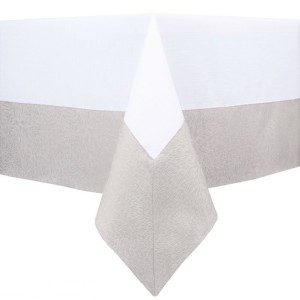Obrus plamoodporny Elegancki z ramką 140x300 Duo Biały + szary