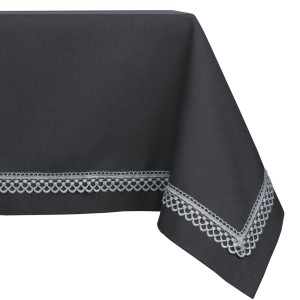 Obrus plamoodporny  z koronką 140x500 Versal II Grafitowy   