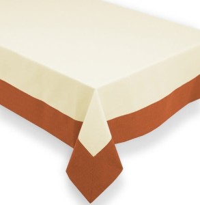 Obrus plamoodporny  z ramką 140x320 Orest krem + pomarańczowy  