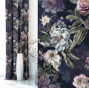 Dekoracyjna Zasłona w kwiaty na taśmie 140x250 Fiore Granatowa