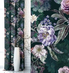 Dekoracyjna Zasłona w kwiaty  140x270 Fiore Zielona