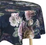 Obrus okrągły w kwiaty Koło Ø120 Fiore Velvet Granatowy