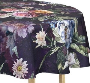 Obrus okrągły w kwiaty Koło Ø140 Fiore Velvet Granatowy