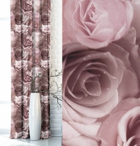 Zasłona dekoracyjna w kwiaty na taśmie 140x250  Róże Pudrowy róż
