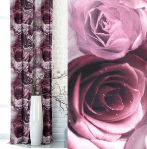 Zasłona dekoracyjna w kwiaty na taśmie 140x250 Róże Bordowa