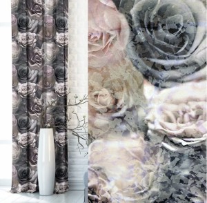 Zasłona dekoracyjna w kwiaty na taśmie 140x250 Róże Szara