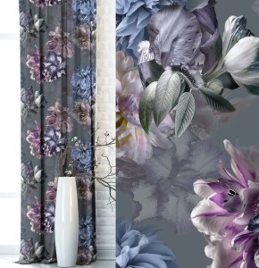 Zasłona dekoracyjna w kwiaty na taśmie 140x250  Peonia Szara