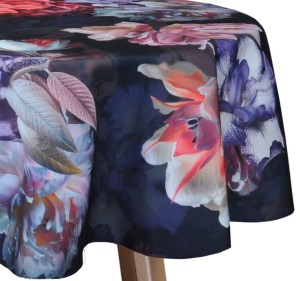 Obrus okrągły w kwiaty Koło Ø120 Peonia Czarny