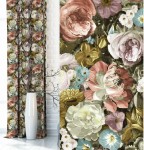 Zasłona Dekoracyjna w kwiaty na taśmie 140x250 Lea Oliwkowa