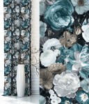 Zasłona Dekoracyjna w kwiaty z przelotkami 140x250 Lea Niebieska