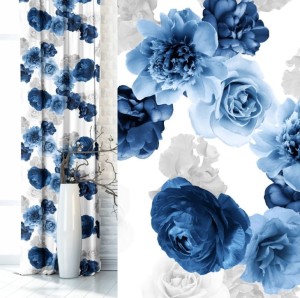 Dekoracyjna Zasłona w kwiaty na przelotkach 140x250 Garden Flower Niebieska