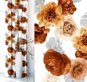 Dekoracyjna Zasłona  w kwiaty na przelotkach 140x250 Garden Flower  Terakota          