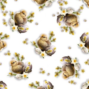 Tkanina, materiał na obrusy Święta Wielkanoc Kurczaczki Biały