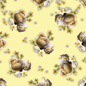 Tkanina, materiał na obrusy Święta Wielkanoc Kurczaczki Żółty