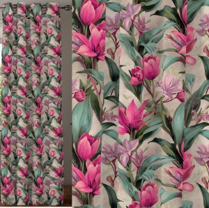Zasłona Dekoracyjna w kwiaty z przelotkami 140x250 Az-192 Velvet Maja Różowa