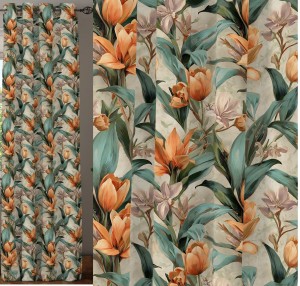 Zasłona Dekoracyjna w kwiaty z przelotkami 140x250 Az-192 Velvet Maja Pomarańczowa