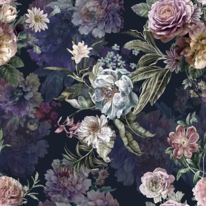 Tkanina Materiał w kwiaty na Zasłony Obrus Fiore Granatowy